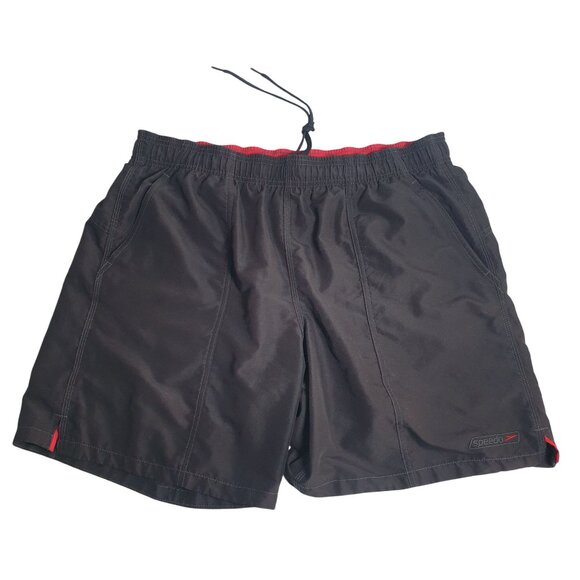 Speedo Men Black Swim Trunks Shorts Large Polyester Sport Pool Vacation Beach - Picture 1 of 5